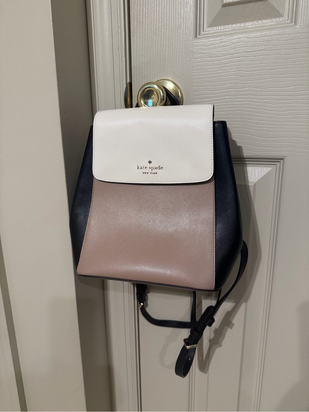kate spade Colorblock Saffiano Leather Mini Backpack in Blush, Black & Cream